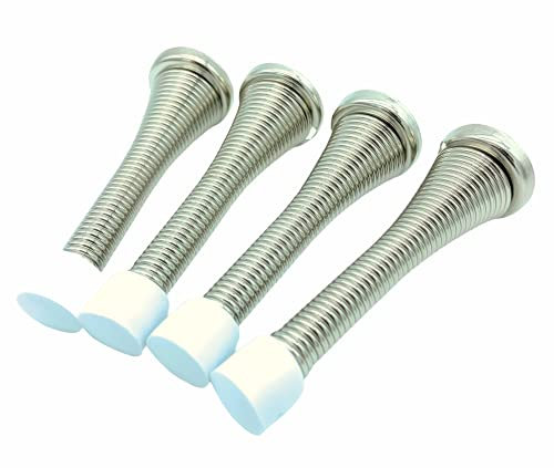 4 x Quality Chrome Silver Spring Door Stops with Screws - 80mm