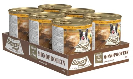 Stuzzy, Nassfutter für Ausgewachsene Hunde mit Huhngeschmack, Als Monoproteinisches Paté Zubereitet – Gesamtmenge 4,8 kg (6 Dosen à 800 g)