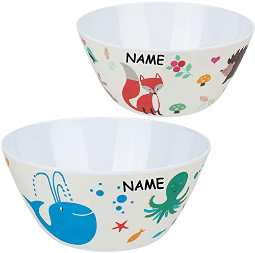 alles-meine.de GmbH 2 Stück Suppenteller/Suppenschüssel/Müslischale - Waldtiere - Zootiere & Fische - inkl. Name - 650 ml - aus Melamin - Kinderteller - Kunststoff/Plasti..