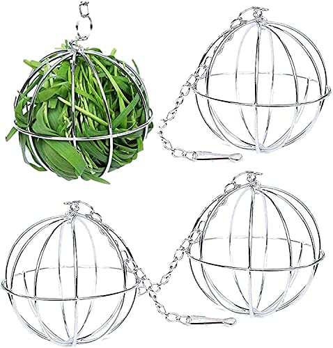 Alalzone 4 Stück Pet Gras Ball Edelstahl, Heuball zum Aufhängen, Kleintiere Spielzeug Ball, Heuball aus Pet Spielzeug für Meerschweinchen, Hamster, Ratten, Kaninchen Nager Fuer