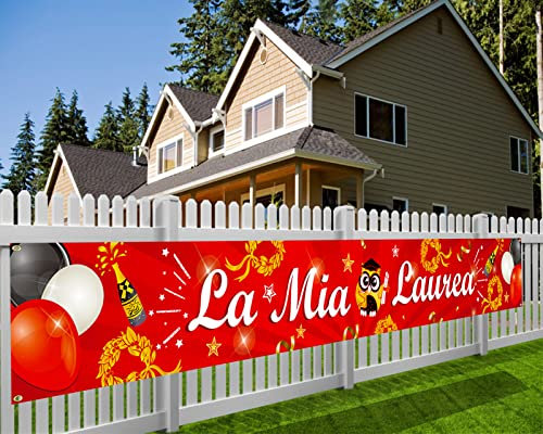 DPKOW la mia Laurea Striscione per Festa di Laurea Decorazioni, Tessuto Striscione per Laurea Esterno Giardino Decorazione, Nero Rosso Striscione per Laurea Congratulazioni Addobbi, 270 x 35cm