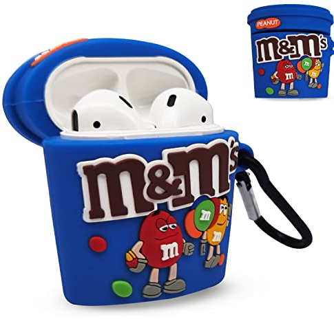 3D Airpods1&2 Schutzhülle, Zierhülle für Airpods Box, Kompatibel mit Apple Airpods 1&2, Silikon Hülle Airpods(Blaue M&Ms)