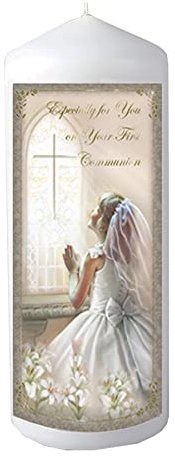 Candela a pilastro per la prima comunione in sacchetto di organza, regalo per bambina, 5215
