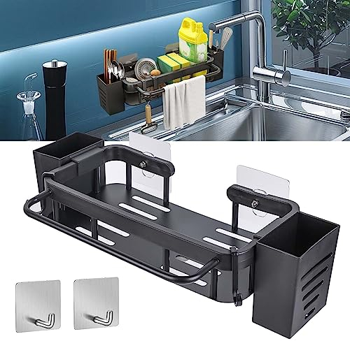 Organizador de fregadero: soporte de esponja de acero inoxidable para cocina, organizador para fregadero con 2 adhesivos, organizador de fregadero de cocina, organizador con soporte para palillos,