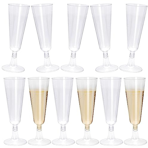 BLLREMIPSUR 20Pcs Plastic Champagne Flutes Clear Champagne Glasses Flutes Reusable Stemmed Champagne Glasses Party Wine Cups for Party Wedding Garden Barbecue