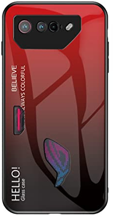 BRAND SET Custodia per Asus ROG Phone 7 5G Marmo Progettato Cover Posteriore in Vetro Temperato Protezione Antiurto in Silicone TPU Case per Asus ROG Phone 7 5G-Rosso
