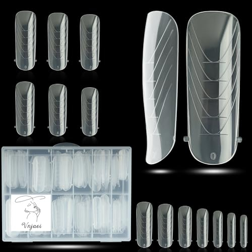 Vnjaoi 130 Stück Poly Verlängerung Gel Dual-Nagelformen Nagelformen mit Schuppenbildner Sargnagel für Gel Maniküre Nail Art Design Salon DIY zu Hause (Langer Rundkopf Dual Nail Forms Set)