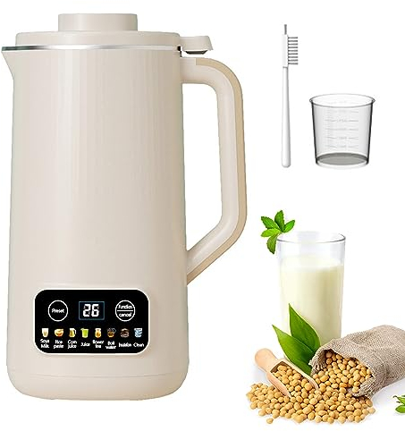 FUNLOV Soy Milk Maker Machine,20 Ounces Nut Milk Maker Machine with 10 Leaves Blades,Soup Maker with Delay Start,Keep Warm,Self-Cleaning for Almonds,Oats,Soybeans (White)