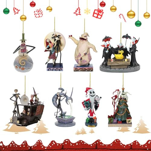 Ellxen 8pcs Acrylic Christmas Tree Hanging Ornaments,The Before Christmas Decorations,Halloween & Christmas Hanging Sign Decorations,for Christmas & Halloween Decor A