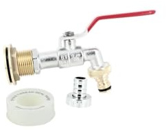 Multicuves - Passe paroi laiton mâle 1'' - femelle 3/4'' avec robinet laiton chromé + nez 20x27