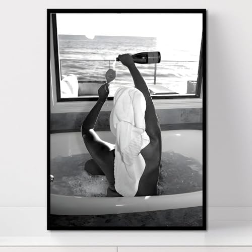 Frauen Wein Kunst Vintage Trendy Poster Schwarz und Weiß Wein Druck Lustige Badezimmer Leinwand Wandkunst Schwarz und Weiß Frauen Bilder Schwarz Ästhetische Kunstwerk Trendy Retro Wanddrucke