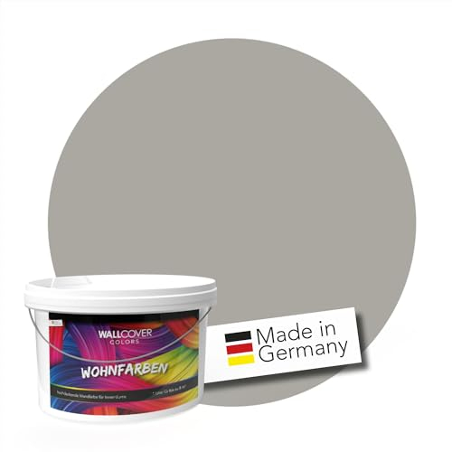 WALLCOVER hochwertige Wandfarbe für Innen | Platingrau | 5L für 40m² | Hochdeckende Innenfarbe Matt (Klasse 1) | Profi Qualität aus Deutschland