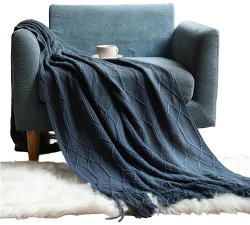 MdybF Coperta Coperta A Maglia A Colori Solidi Coperte In Rilievo In Rilievo Decorativo Per Il Lancio Del Divano-Cl Blu Scuro-150X230Cm