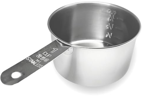 1 Cup Stainless Steel Measuring Cup | Sturdy Metal 250 ml | 240 cc | 8 oz | Single Cup for Wet and Dry Ingredients | Great for use as 1 Cup Dog Food Scoop - 1 PK