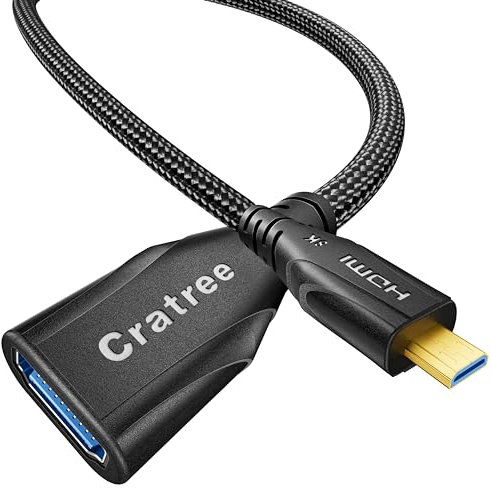 Cratree 8k Micro HDMI auf HDMI Adapter, Micro HDMI Stecker auf HDMI 2.1 Kabel Buchse, 8K@60Hz, kompatibel mit Raspberry Pi 4, Hero Black, Kamera, Laptop. (50cm)