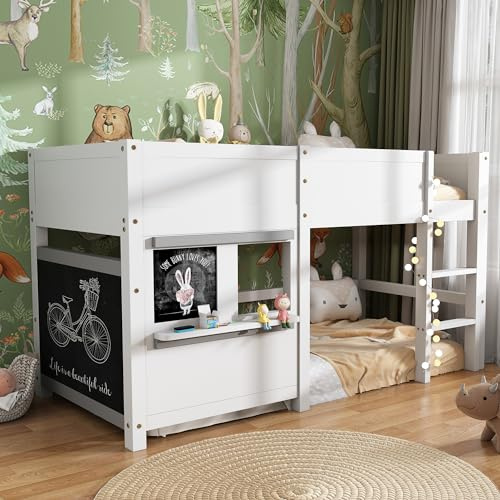 Zravenna Kinderbett Hochbett 90x200 Weiß, Etagenbett mit Rausfallschutz und Treppe, Reißbrett und Kleiner Ablage, Multifunktionelles Bett für Mädchen und Jungen (Weiß)