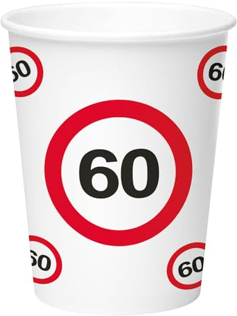 Folat Décoration d'anniversaire signalisation-Gobelets-panneaux d'interdiction Nombre 60-250 ml-8 pièces, 28382, Blanc