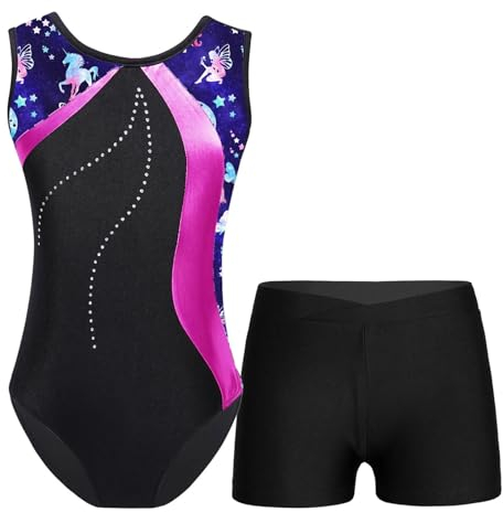 AYWTIUN Mädchen Turnanzug Ärmelloses Ballett-Tutu, Gymnastik-Trikot mit Shorts, Yoga-Tanzbekleidungs-Sets for Mädchen, Kinder, Skating-Overall, Tanz-Outfits(BluePink,4)