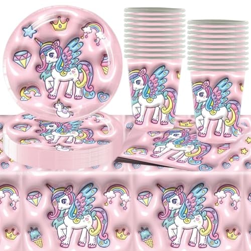 Vaisselle de Fête de Licorne,Decoration Anniversaire Licorne,Assiettes Anniversaire Licorne, Licorne Party Supplies Cadeau,Nappe, Assiettes,Serviettes et Gobelets en Papier 20 Invités