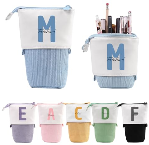 Wamantic Personalisierte Federmäppchen Teleskopisch Mäppchen für Mädchen Federmäppchen Reißverschluss Jungen Ständer Bleistifthalter mit Namen Stifteköcher Schulbedarf(Stil-4)