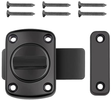 Door Lock Bathroom Latch Rotate Bolt Gate Latch Stainless Steel Toilet Door Lock Additional Fixed Anti-Theft Lock for Left and Right, Applicable to Various Doors (Black)