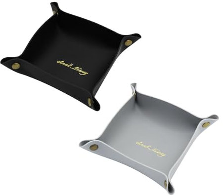 WisePoint Bandejas Decorativas, Bandeja Vaciabolsillos de Cuero PU para Hombres y Mujeres, Bandeja Llaves de Moda, para Sala de Estar, Dormitorio, Estudio, Oficina (negro+gris)