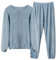 LACOFIA Pigiami Due Pezzi da Donna Pigiama Set Invernale di Caldo Pile a Maniche Lunghe Abbigliamento da Notte Adulto Pigiama di Coppia Blu Chiaro S