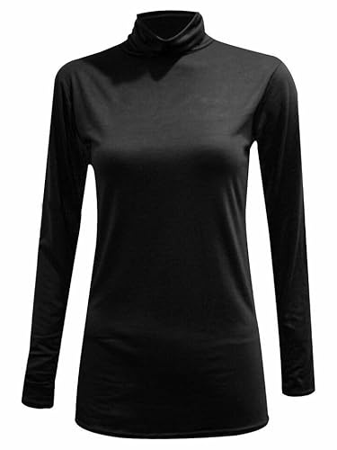 FASHION MY LOVE Polo à manches longues et col roulé pour femme - Pull uni à col roulé - Manches longues - T-shirt extensible - 36-54