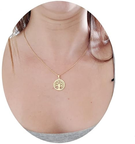 Collier Arbre de vie acier inoxydable or ou argent femme fait main cadeau anniversaire, noel, fête des mères (Or)