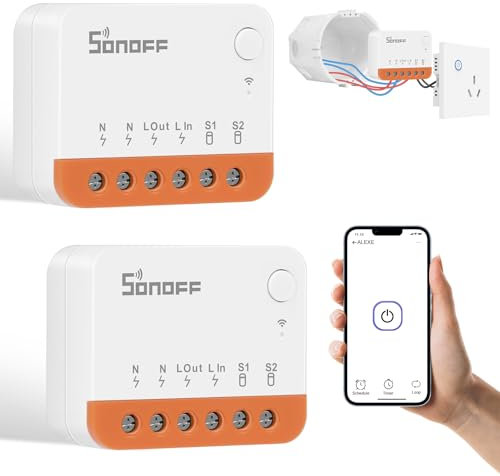 AXFEE Mini Interruptor Inteligente Wifi, Interruptor WiFi Inteligente Bricolaje de 2 Vías, 2 Piezas Interruptor WiFi Inteligente Programable 2.4GHz, Compatible con Alexa y Google Home, 10A 2400W