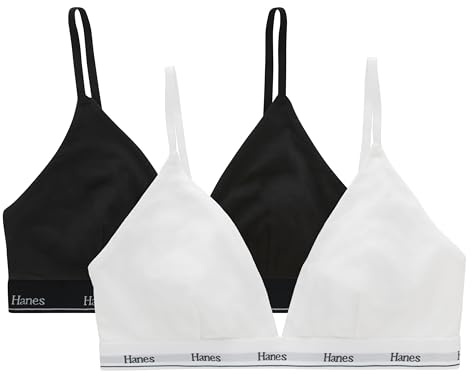 Hanes Women's Triangle Bralette Pack, 2-Pack, Originals Breathable Stretch Cotton Bras for Women, Wireless Bra
