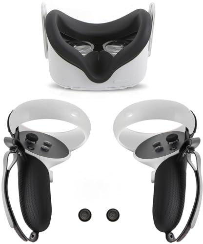 VR Touch Contrller Grips Cover for Oculus Quest 2,With 1Pcs VR Silicone Face Pad,VR Thumbstick Covers,Sweat-Proof/Anti-Throw/Adjustable (Black)