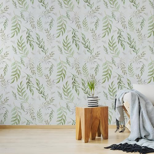 AMIGO Grüne Neutrale Salbei Selbstklebe Tapete, Moderner Landhausstil, für Wohnzimmer, Schlafzimmer 44.5x500cm