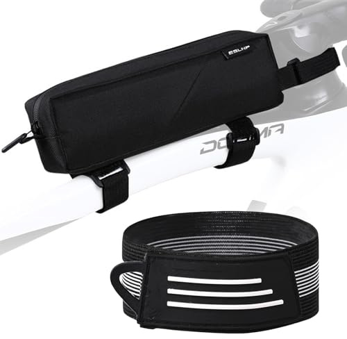 Roinaid Lenkertasche Fahrrad,Rahmentasche,Rahmentasche Fahrrad Wasserdicht,Oberrohrtasche,mit 1 Schwarzen Mountainbike-Leggings(Schwarz)