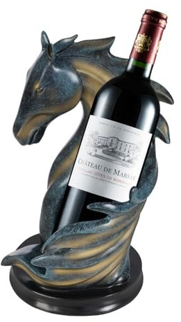 Tooarts Horse Wine Rack Free Standing, Resin Wine Bottle Holder Sculpture for Bar Decor and Wine Storage, Unique Animal Gift for Wine Lovers (Blue+Gold)
