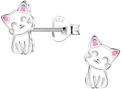 FIVE-D Ohrstecker Kinderohrringe kleine Katze 925 Silber im Schmucketui (Katze weiss klein)