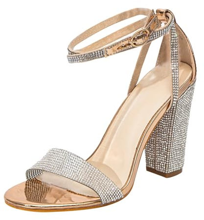 Slingpumps - Scarpe da sposa da donna, con tacco alto, con brillantini, sandali da donna, eleganti e confortevoli, per feste, da sera, gold, 43 EU