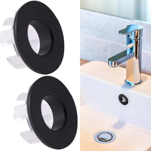 2PCS Schwarzer Überlaufring, Waschbecken Überlauf Abdeckung Bad Überlauf Abdeckung Ersatz Runde Überlauf Waschbecken Loch Abdeckung Waschbecken Überlauf Kappe für Bad und Küche (schwarz)
