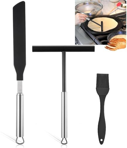Crepe Maker Accessories Set, Stainless Steel Dough Distributor and Silicone Spatula, Kitchen Baking Tools