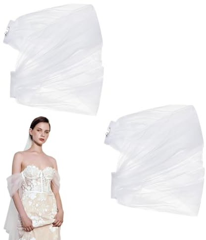 NBEADS 2 Pcs Detachable Sleeves for Wedding, White Tulle Sleeve Nylon Bridal Tulle Shawl Removable Sleeves for Wedding Dress Bridal Accessories, 19x40.8x0.8cm