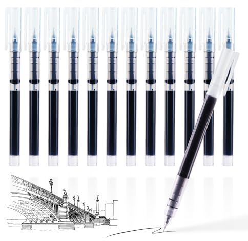 SMOOTHERPRO Tintenroller Stifte Gelstifte Feine Spitze 0,5 mm Schwarz | 12 Stück, Schnelltrocknend, Sehr Feine Linie, Gleichmäßiger Tintenfluss, für Schreiben, Zeichnen, Zuhause, Schule, Büro