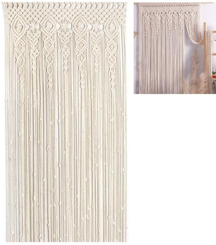 Handmade Wall Hanging for Living Room & Bedroom – Boho Tapestry Room Divider, Blackout Curtain for Doors, Natural Cotton & Linen, Woven Fly Curtain, Bohemian Home Décor. (90x180cm)