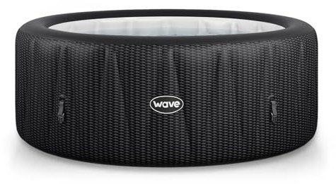 Wave Atlantic Aufblasbarer Whirlpool für 4 Personen | Integrierte Öko-Heizung | 110 Aquajet Massagesystem | Frostschutz | Schneller 15-minütiger Aufbau | Schiefer-Rattan