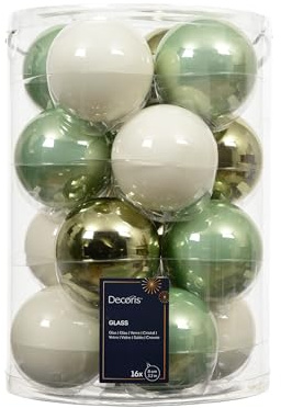 Kaemingk Weihnachtskugeln Glas 8cm 16 Stück - glänzend - Große Christbaumkugeln Weihnachtsbaumkugeln für Weihnachten - Christbaumschmuck & Weihnachtsbaumschmuck - Grün Weiß Mix