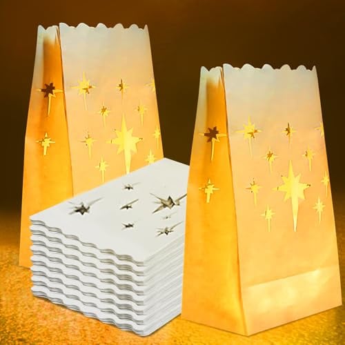 Lichttüten 24 Stück Papier Lichttüten Candle Bags Papierlaterne Wiederverwendbar Papier Teelicht Lichtertüten Kerzentüten für Party Tischdeko, Valentinstag, Verlobung, Hochzeit, Weihnachten