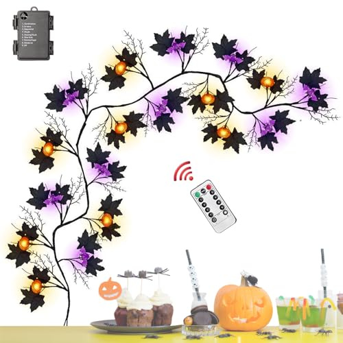 Vesidoloy Halloween Batteriebetrieben,LED Traubenweide Rankenzweig | 8 Modi wasserdichte Deko Girlande Für Zuhause Fenster Balkon Innen Und Außenbereich Wohnbereich