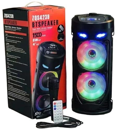 Large Bluetooth Speakers, Portable Wireless Loud Outdoor Home Party Bluetooth Speaker with Subwoofer, LED Colorful Lights, Microphone, Remote and Big Powerful Stereo Deep Bass Sound Boombox