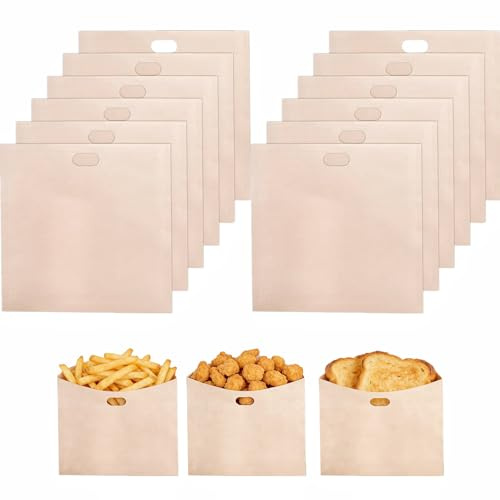 MINGBOLIN 12 st brödrostpåsar, brödrostväska, anti-häftbeläggning, återanvändbar, tvättbar, livsmedelspåse, för smörgås, ugn, brödrost (16 x 16,5 cm)