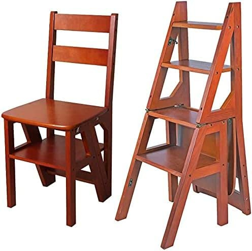 LISHEUK Silla Escalera Plegable de Madera para Biblioteca, Taburete de 4 peldaños, Escalera de Doble Uso, Soporte de exhibición para el hogar (marrón)