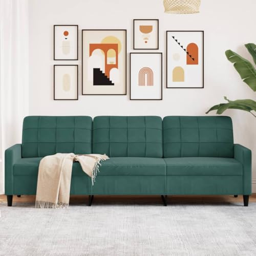 RMIHSJG 3-Sitzer-Sofa Dunkelgrün 210 cm Samtstoff Wohnzimmer Couch mit Metallgestell und Polsterung für Komfort